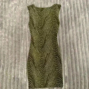Leith Olive Green Glitter Wave Mini Dress